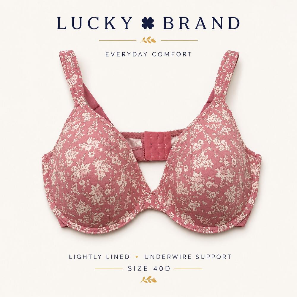 Lucky Brand Underwire Bra Womens 40D Pink Floral Lightly Lined Everyday Bra